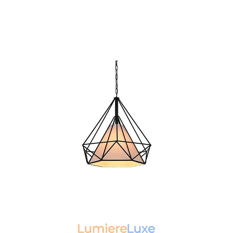 Mini lampe suspendue Diamond à 1 lumière, design moderne et simple, finition noire et blanche, en acier au carbone et tissu.