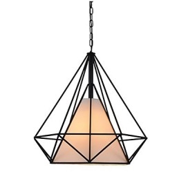 Mini lampe suspendue Diamond à 1 lumière, design moderne et simple, finition noire et blanche, en acier au carbone et tissu.