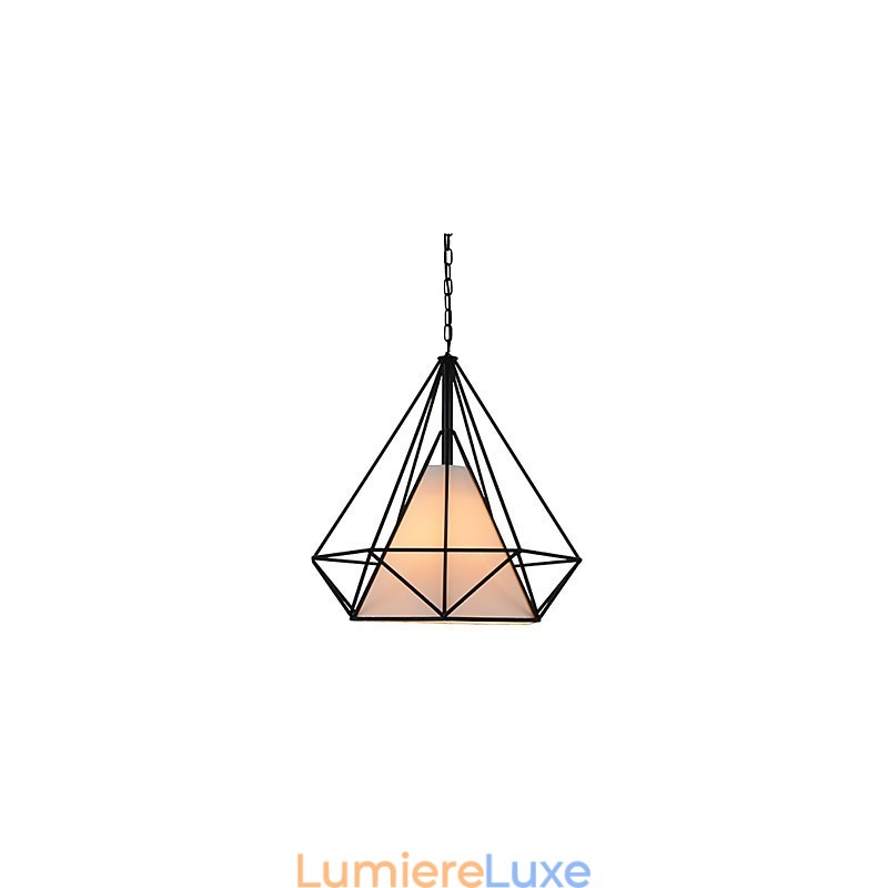 Mini lampe suspendue Diamond à 1 lumière, design moderne et simple, finition noire et blanche, en acier au carbone et tissu.