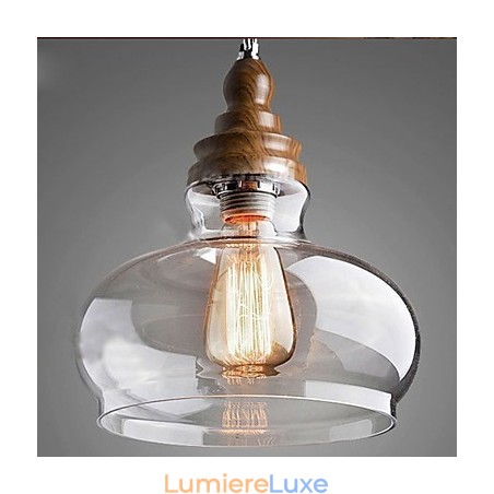 Suspension en bois et cristal de style vintage (diamètre 24 cm) Suspension en bois et cristal de style vintage (diamètre 24 cm)