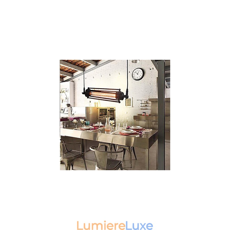 Lustre rétro style loft, suspension classique vintage, luminaire en métal rustique