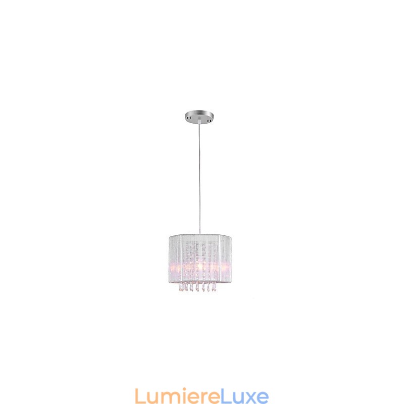 Lustre en cristal et tissu argenté