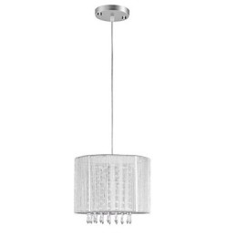 Lustre en cristal et tissu argenté