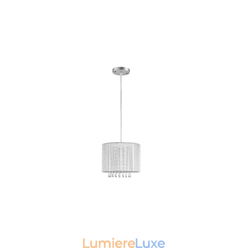 Lustre en cristal et tissu argenté