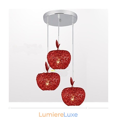 Lustre en aluminium tissé avec lampe à trois têtes Apple A Lustre en aluminium tissé avec lampe à trois têtes Apple A