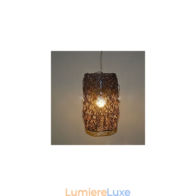 Lampe suspendue à tête unique en rotin tressé moderne et rural