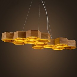 Lustre design Art Individualité Lampes simples en bois nid d'abeille