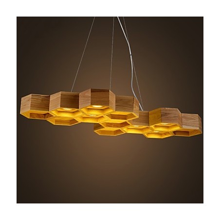 Lustre design Art Individualité Lampes simples en bois nid d'abeille Lustre design Art Individualité Lampes simples en bois nid d'abeille
