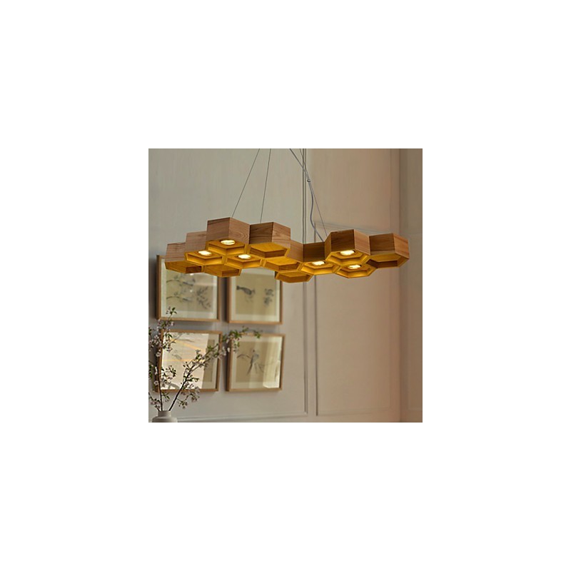 Lustre design Art Individualité Lampes simples en bois nid d'abeille